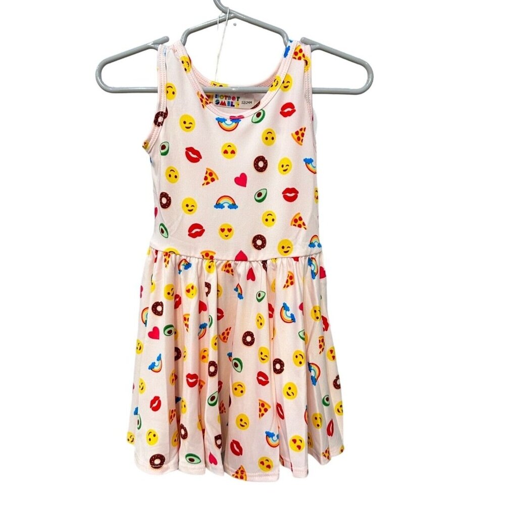 Dot Dot Smile Toddler Pink Emoji Print Rainbow Pizza Lips Heart Tank Dress 12/24